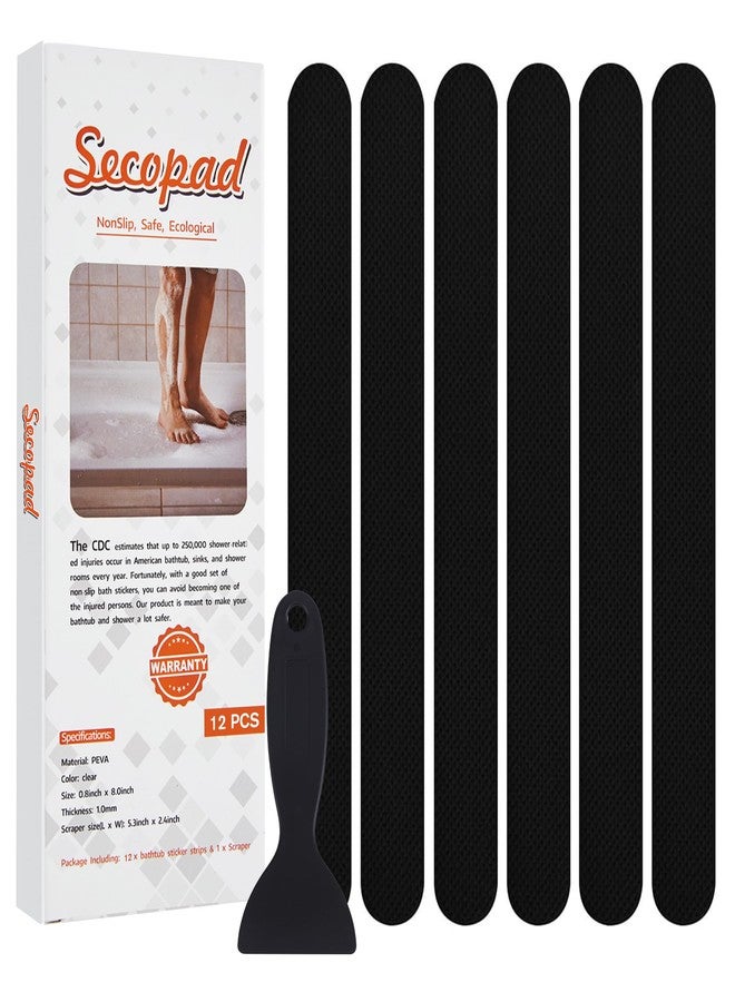Secopad Original Anti-Slip Shower Stickers for Bathtub & Shower Floor, Strong Adhesive Safety Strips with Scraper Ideal for Families with Kids, Adults & Seniors, 24 PCS (Black) - Image 1